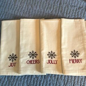 Set 4 Cross Stitch Christmas Holiday Napkins